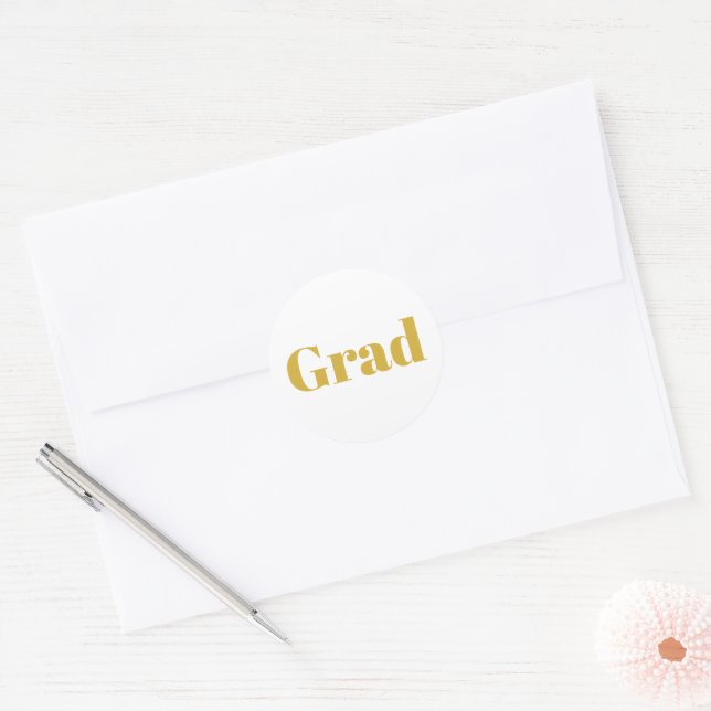 Minimalist Gold and White Graduation Classic Round Sticker (Envelope)