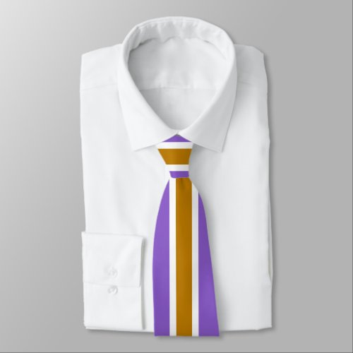 Minimalist Gold and White Stripes on Violet Tie