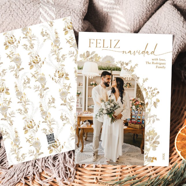 Minimalist Gold Arch Photo Feliz Navidad Cards (Creator Uploaded)