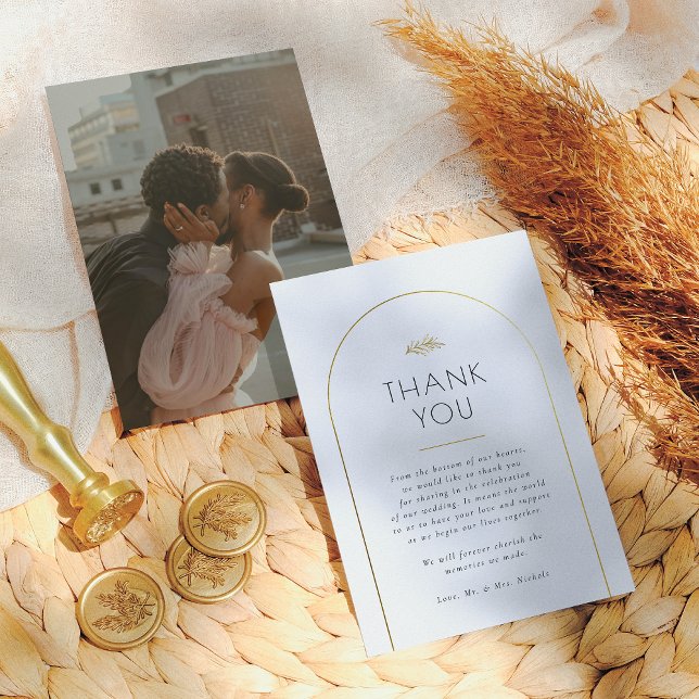 Minimalist Gold Arch Wedding Photo Thank You Card (Creator Uploaded)