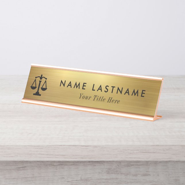 Minimalist Gold Attorney Desk Name Plate (Front)