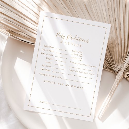 Minimalist Gold Baby Shower Baby Predictions  Advice Card
