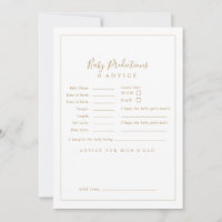 Minimalist Gold Baby Shower Baby Predictions & Advice Card