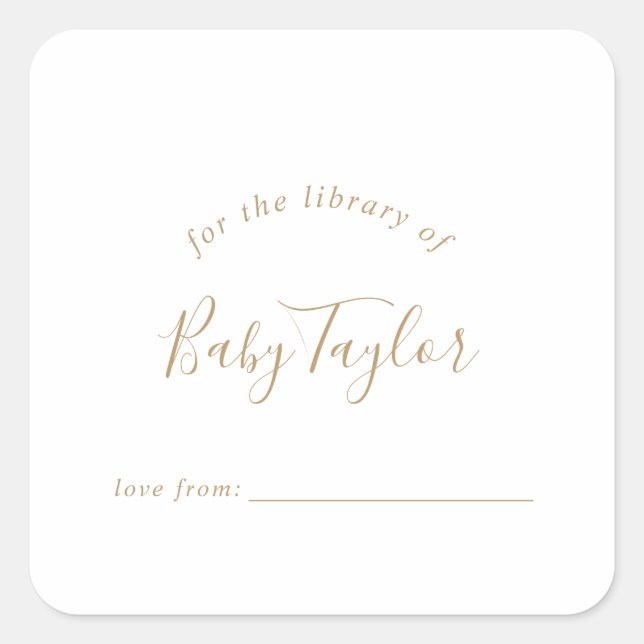 Minimalist Gold Baby Shower Bookplate (Front)