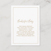 Minimalist Gold Baby Shower Books for Baby Enclosure Card