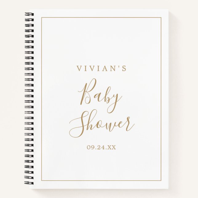 Minimalist Gold Baby Shower Gift List Notebook (Front)