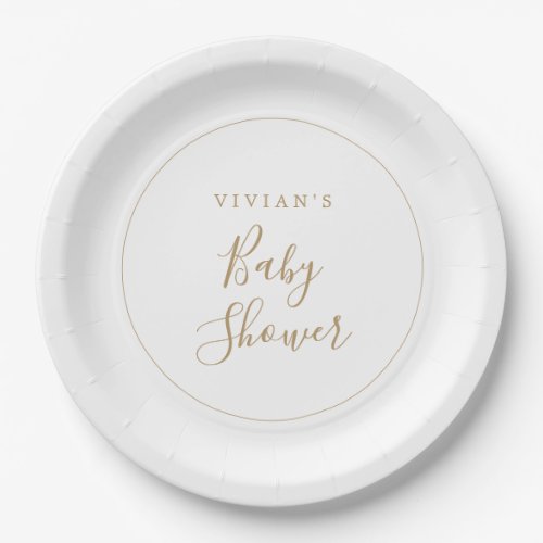 Minimalist Gold Baby Shower Paper Plates