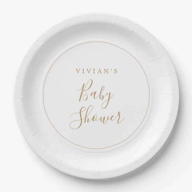 Minimalist Gold Baby Shower Paper Plates (Front)