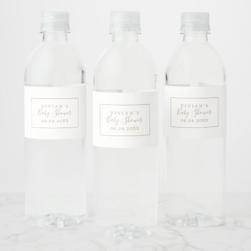 Minimalist Gold Baby Shower Water Bottle Label
