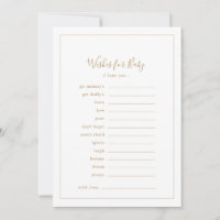 Minimalist Gold Baby Shower Wishes for Baby Advice Card