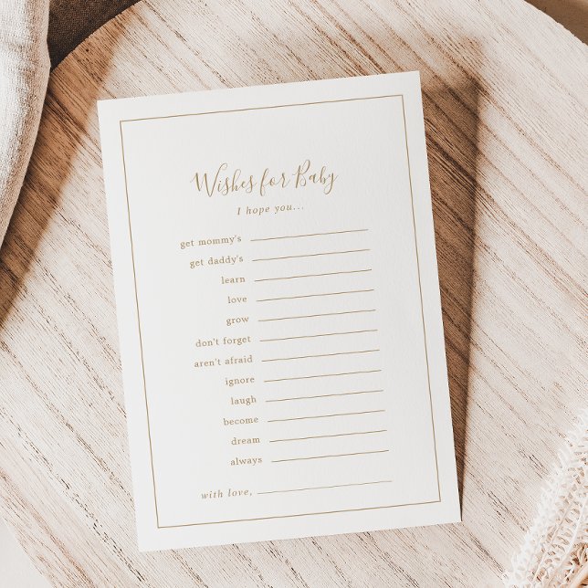 Minimalist Gold Baby Shower Wishes for Baby Advice Card (Creator Uploaded)