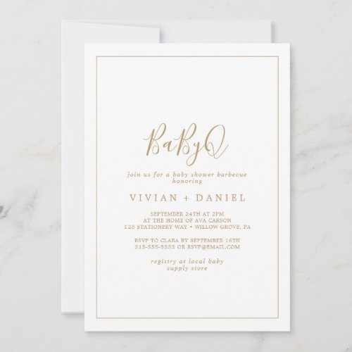 Minimalist Gold BabyQ Baby Shower Barbecue Invitation