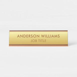 Minimalist Gold Background Custom Desk Name Plate