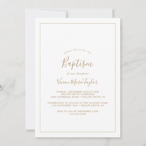 Minimalist Gold Baptism Invitation