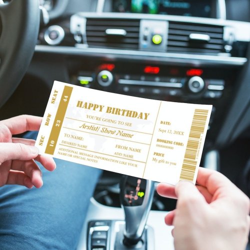 Minimalist Gold Birthday Gift Concert Ticket  Invitation