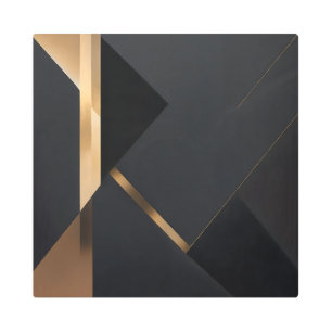 Minimalist Gold Black Geometric Luxur Metal Print