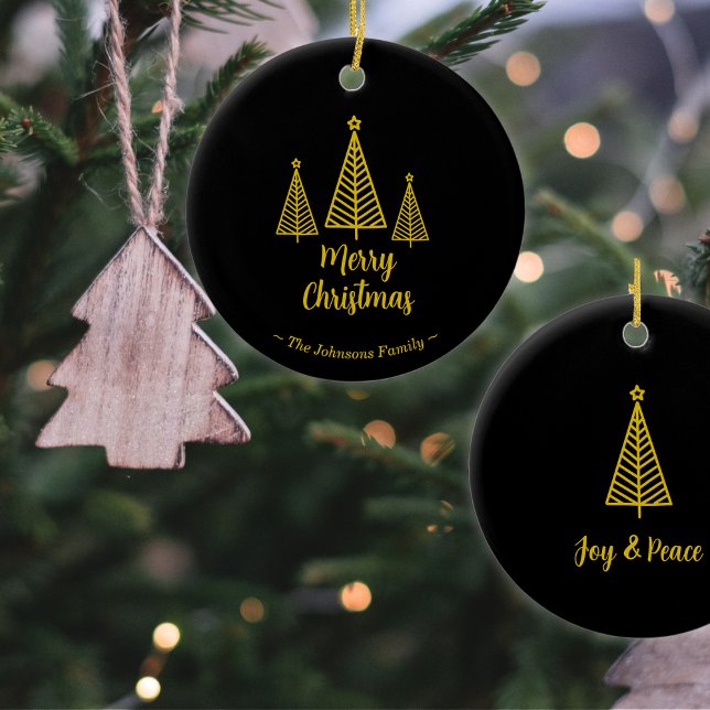 Minimalist Gold Black Merry Christmas Ceramic Ornament (Creator Uploaded)