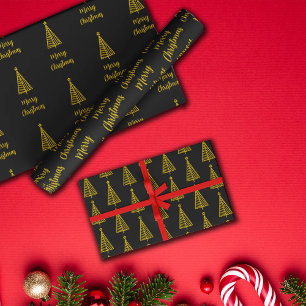 Minimalist Gold Black Merry Christmas Wrapping Paper Sheets