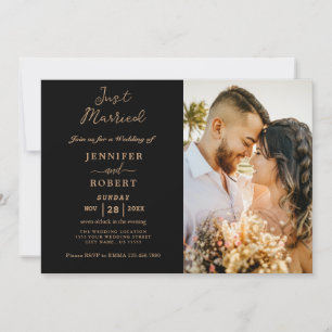 Minimalist Gold Black Photo Wedding Reception  Invitation