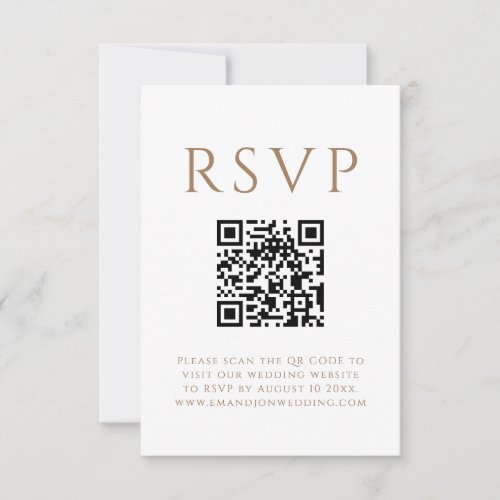 Minimalist Gold Black Text QR Code Wedding RSVP Card