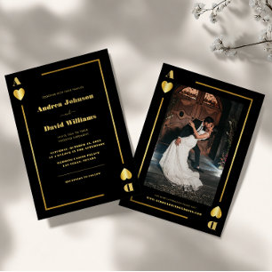 Minimalist Gold Black Vegas Casino Poker Wedding Invitation