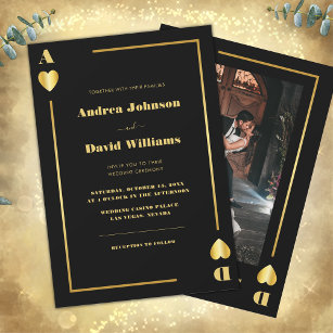 Minimalist Gold Black Vegas Casino Poker Wedding Invitation