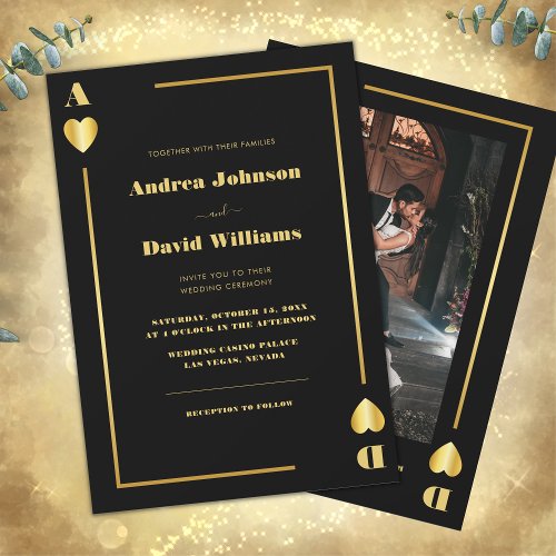 Minimalist Gold Black Vegas Casino Poker Wedding Invitation