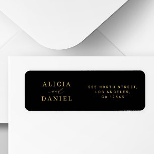 Minimalist gold black wedding return address label