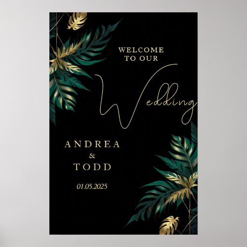 Minimalist gold black wedding welcome poster