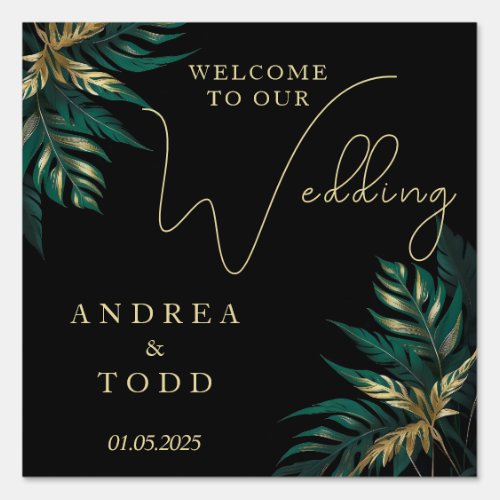 Minimalist gold black wedding welcome yard sign