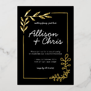Minimalist Gold, Black & White Script Wedding Foil Invitation