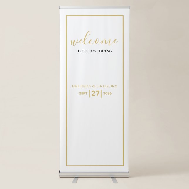 Minimalist Gold Black White Wedding Welcome Sign (Front)