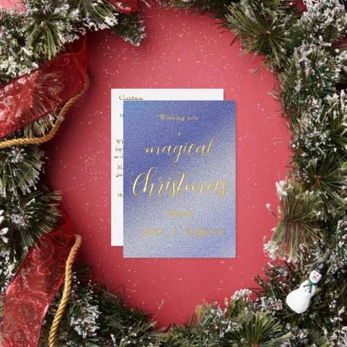 Minimalist Gold Blue Merry Christmas Greeting Card
