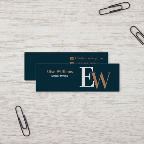 Minimalist Gold Blue Modern Monogram Mini Business Card