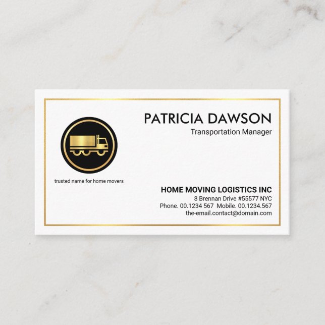 Minimalist Gold Border Frame Freight Transport Business Card (Front)