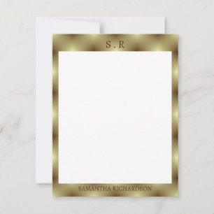 Minimalist Gold Border Monogram Note Card
