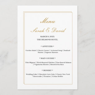 Minimalist Gold Border Wedding Menu Card