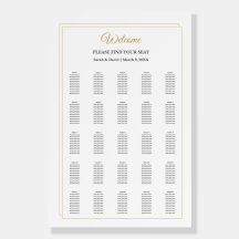 Minimalist Gold Border Wedding Seating Chart Sign