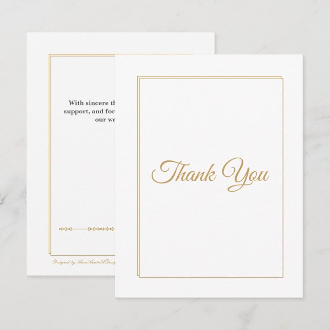 Minimalist Gold Border Wedding Thank You Card (Front/Back)
