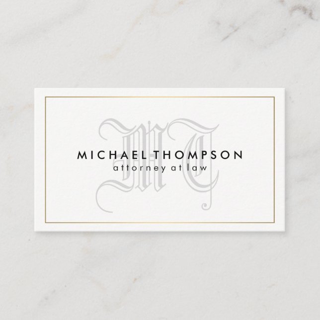 Minimalist Gold Border with Monogram Business Card (Front)