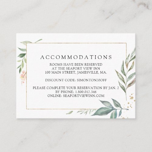 Minimalist Gold Botanical Wedding Accommodation Enclosure Card