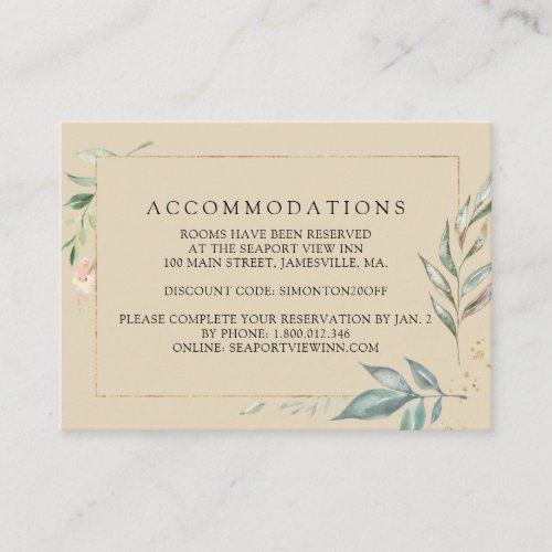 Minimalist Gold Botanical Wedding Accommodation Enclosure Card