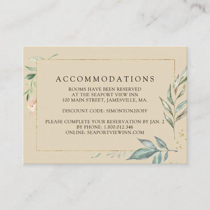 Minimalist Gold Botanical Wedding Enclosure Card Zazzle