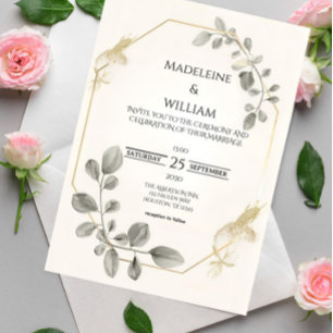 Minimalist Gold Botanical Wedding Invitation