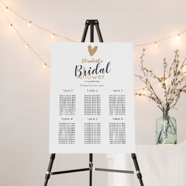Minimalist Gold Bridal Shower Seating Chart Foam Board (In Situ (Stand))