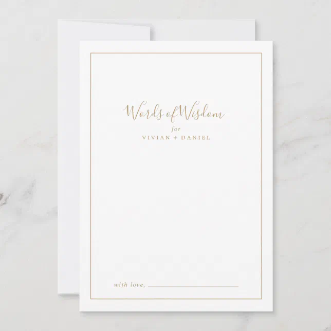 Minimalist Gold Bridal Shower Words of Wisdom Advice Card Zazzle