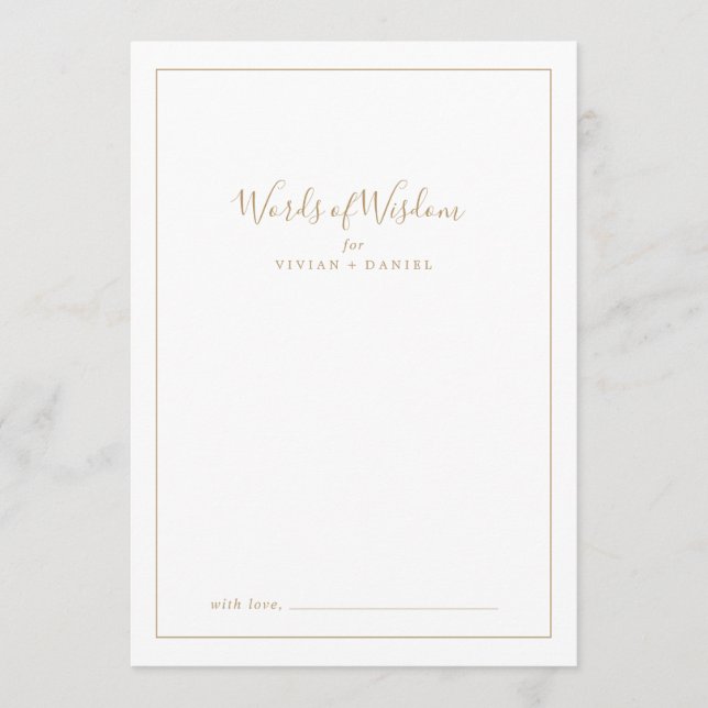 Minimalist Gold Bridal Shower Words of Wisdom Advice Card (Front)