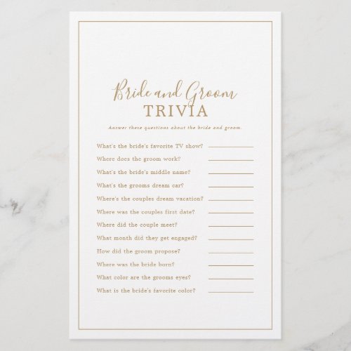 Minimalist Gold Bride and Groom Trivia Game Flyer
