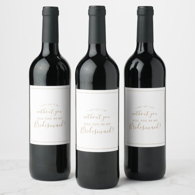 Minimalist Gold Bridesmaid Proposal Wine Label (Bottles)