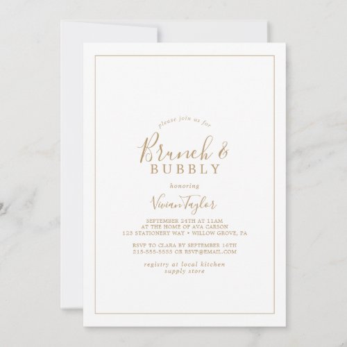 Minimalist Gold Brunch and Bubbly Bridal Shower Invitation